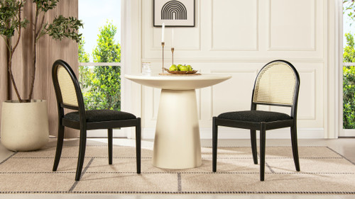 Panama 18.5" Curved Cane Rattan Side Dining Chair, Set of 2, Ebony Black Bouclé 2