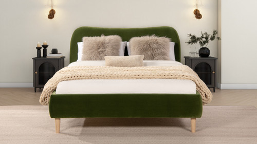 Roman Curved Headboard Upholstered Platform Bed, Queen, Olive Green 2