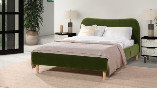 Roman Curved Headboard Upholstered Platform Bed, Queen, Olive Green 9