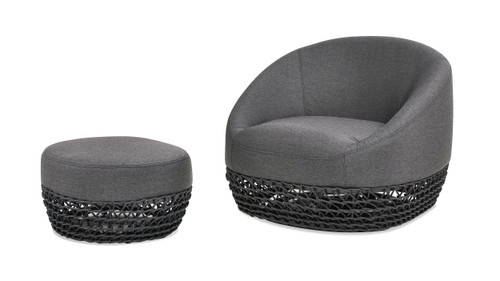 Willow Upholstered Woven Patio Armchair Set with Ottoman, Graphite Gray-Black 1