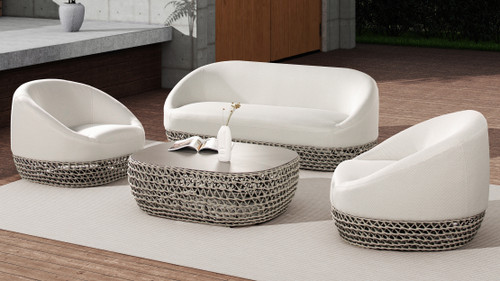 Willow Upholstered Woven Patio Deep Seating Conversation Set, Wheat Beige 2