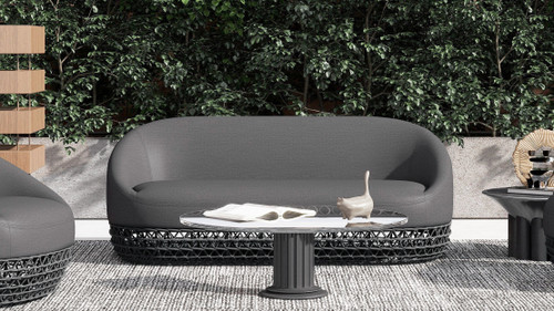 Willow 71" Upholstered Woven Patio Deep Seating Sofa, Graphite Gray-Black 3