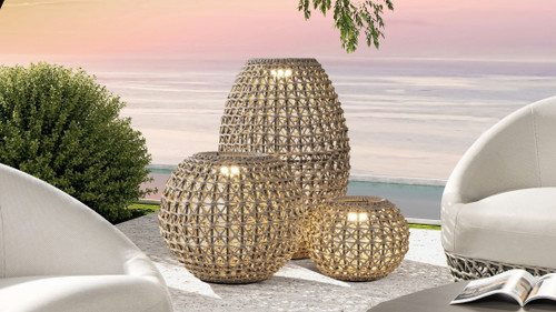 Willow 20" Large Indoor/Outdoor Woven Globe Lantern with LED Rechargeable Light, Light Beige 2