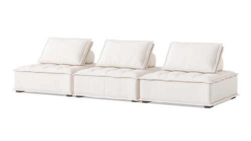 Arwen 126" 3-Piece Modular Pillow-Back Lounge Sofa, White Beige 1