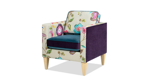 Mamba 28" Patchwork Accent Chair, Teal-Blue Purple Velvet & Multicolored Floral 1