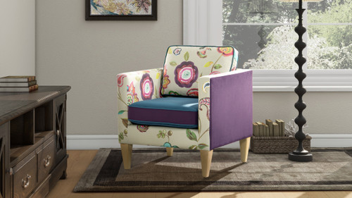 Mamba 28" Patchwork Accent Chair, Teal-Blue Purple Velvet & Multicolored Floral 2