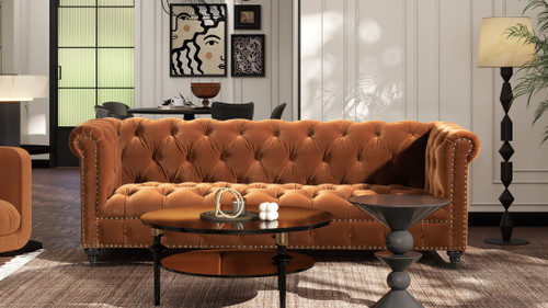 Alto 88" Tufted Chesterfield Sofa, Burnt Orange 3