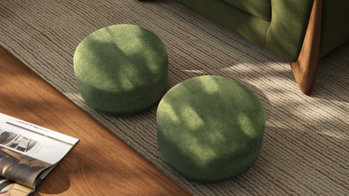 Fuji 15" Mushroom Footstool Ottoman, Moss Green Fleeced Teddy  4