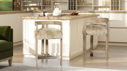 Millwick 26.5" Low Back Genuine Fur Counter Stool, Natural Blonde 3