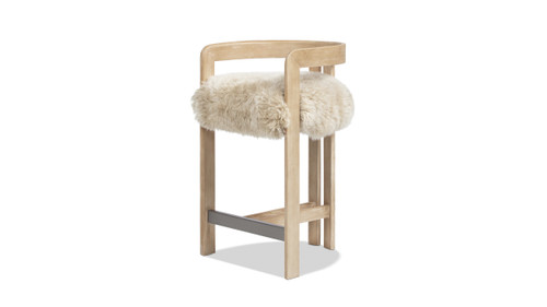 Millwick 26.5" Low Back Genuine Fur Counter Stool, Natural Blonde