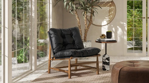 Oxford 26.5" Leather Mid-Century Modern Accent Chair, Noir Black 3