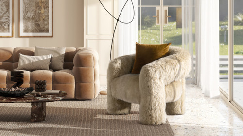 Avalon 35" Genuine Sheepskin Fur Split Barrel Back Accent Chair, Natural Blonde 3