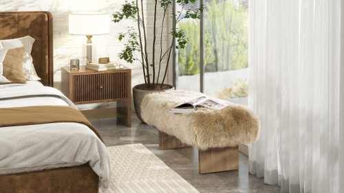 Leda 49" Sheepskin Fur Rectangular Accent Bench, Natural Blonde 4