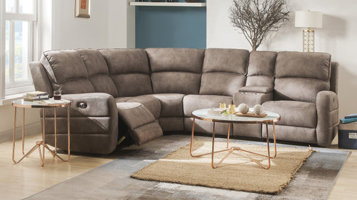 Dorian 188" Wide Power Reclining Sectional Sofa, Nubuck Top Grain Leather, Mocha