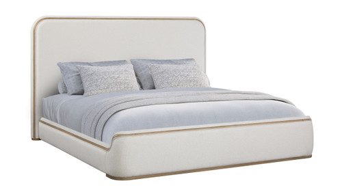 Calen Upholstered Bed with Sculpted Corners and Wood Trim, Queen