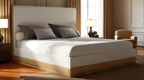 Cavallo Upholstered Platform Bed with Low Profile Oak Base, King