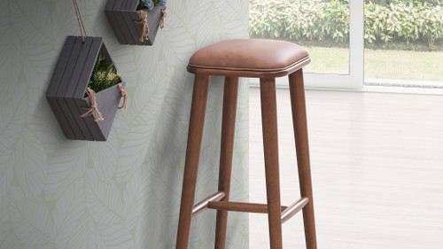 Ryder 30" Backless Bar Stool with Faux Leather Seat and Solid Wood Frame, Tan