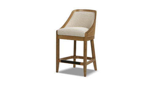 Charleston 27" Cane Performance Fabric Upholstered Oak Counter Stool