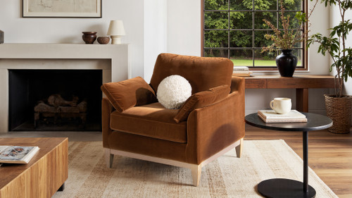 Pasadena 36" Wide Modern Farmhouse Accent Arm Chair, Burnt Orange Performance Velvet