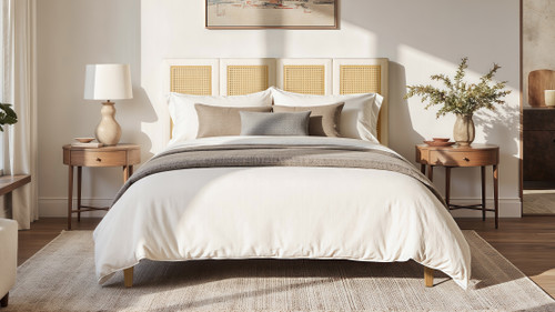 Toscana Upholstered Cane Back Platform Bed, Queen, Antique White