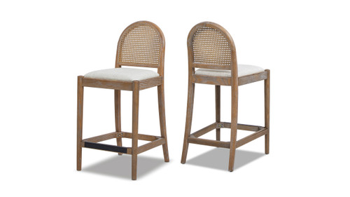 Panama 26.5" Curved Back Cane Rattan Counter Stool, Set of 2, Two-Tone Neutral Gray