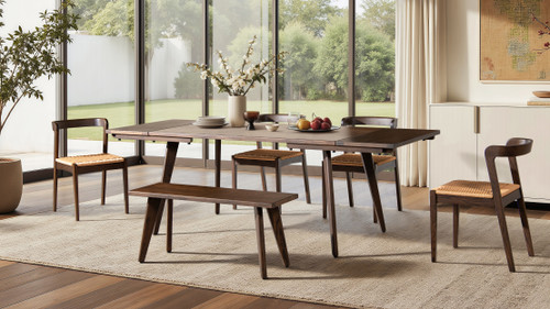 Capri 59-90.5" Solid Red Oak Wood 6-8 Seat Extendable Leaf Dining Table, Dark Brown