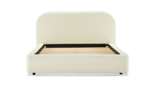 Carmelle Low-Profile Upholstered Platform Bed with Rounded Headboard, Queen, Beige