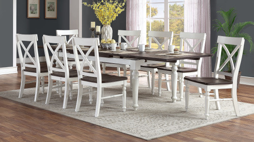 Briarwood 75"-115" Rectangular Two-Tone Solid Pine Extendable Dining Table with Self-Storing Leaves and Turned Legs