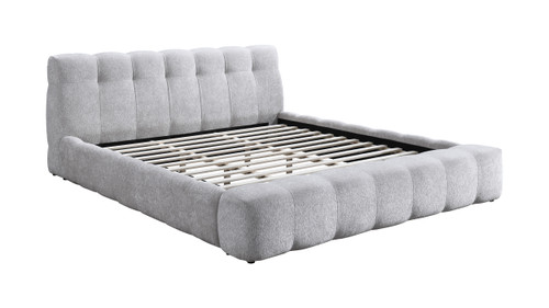 Elara Upholstered Channel-Tufted Platform Bed, Queen, Chenille Gray