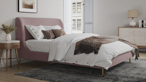 Liora Curved Headboard Upholstered Platform Bed, Queen, Blush Pink Velvet