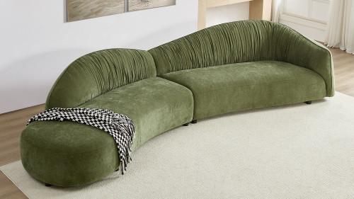 Ardelle 145.67" Curved Right Arm Facing Pleated-Back Sofa, Green Ardelle 145.67" Curved Right Arm Facing Pleated-Back Sofa, Green