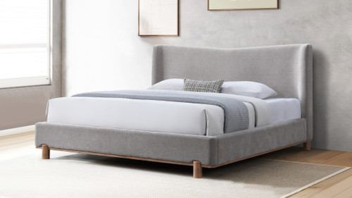 Veraine Wingback Upholstered Platform Bed, King, Light Gray Chenille Veraine Wingback Upholstered Platform Bed, King, Light Gray Chenille