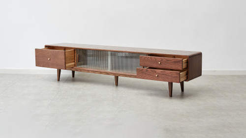 Lunaro 78.74" Solid Red Oak TV Cabinet with Changhong Glass Sliding Doors and Drawers