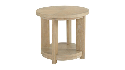 Seabrook 26" Round Oak Hardwood Accent Table with Sand Dune Finish