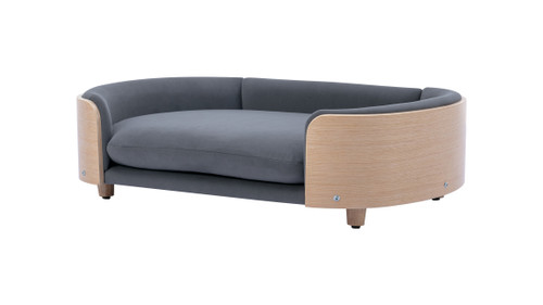 Oslo 38.58" Elevated Bentwood Pet Sofa, Dark Gray Velvet