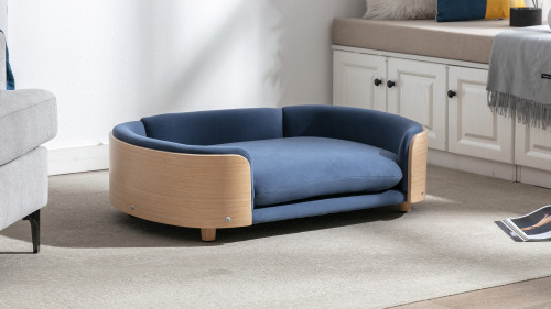 Oslo 38.58" Elevated Bentwood Pet Sofa, Blue Velvet