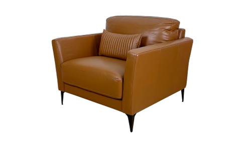 Valenza 40" Modern Top Grain Leather Accent Chair with Square Arms and Metal Legs