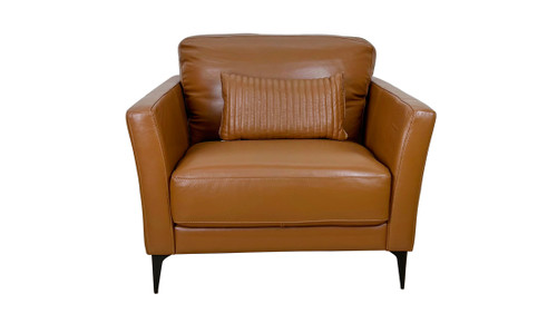 Valenza 40" Modern Top Grain Leather Accent Chair with Square Arms and Metal Legs