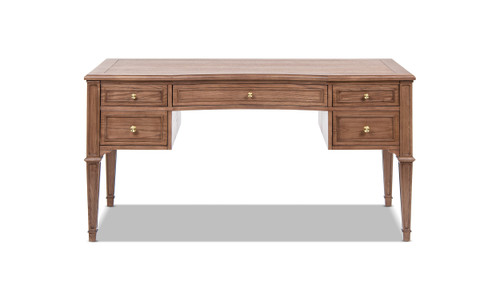 Dauphin Gold Accent 5-Drawer Wood Executive Desk, Brown Ash Wood & Veneer