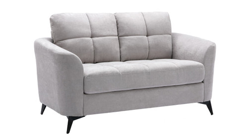 Sullivan 60" Modern Tufted Cushion Loveseat with Pocket Coil Seating and Black Metal Legs, Light Gray