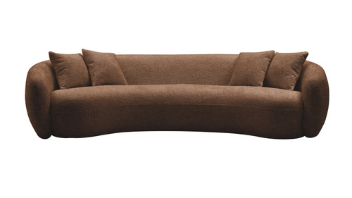 Valmere 102.36" Curved Half-Moon Fleeced Teddy Upholstered Sofa with 4 Toss Pillows, Brown