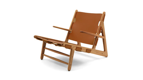Redwood Ridge 34.8" Mid-Century Modern Solid Oak Hunting Armchair with Performance Vegan Leather Sling Seat