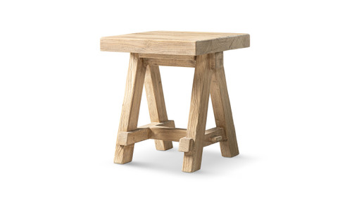 Hawthorne 18” Square Reclaimed Elm Trestle Side Table, Heritage Light Natural Brown