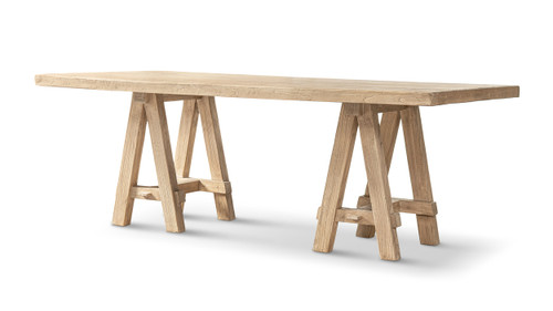 Hawthorne 84" Solid Reclaimed Elm Trestle 8-Person Dining Table, Heritage Light Natural Brown