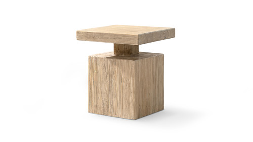 Calder 18" Solid Square Reclaimed Elm Block Plinth Side Table, Heritage Light Natural Brown