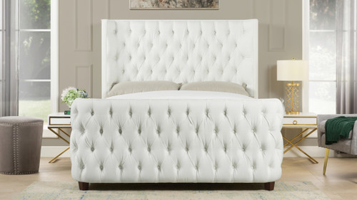 Brooklyn Queen Tufted Panel Bed Headboard and Footboard Set, Antique White 2