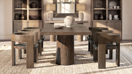 Soren Solid Reclaimed Elm Sculptural Accent Curved Dining Chair, Heritage Medium-Dark Brown