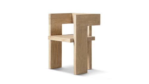 Avenel Solid Reclaimed Elm Sculptural Block Accent Chair, Heritage Light Natural Brown