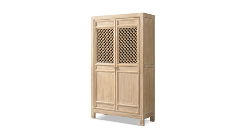 Arden 83" Tall Solid Reclaimed Elm Lattice 2-Door Bookcase Storage Cabinet, Heritage Light Natural Brown