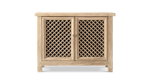 Arden 51" Solid Reclaimed Elm Lattice 2-Door Accent Storage Cabinet, Heritage Light Natural Brown